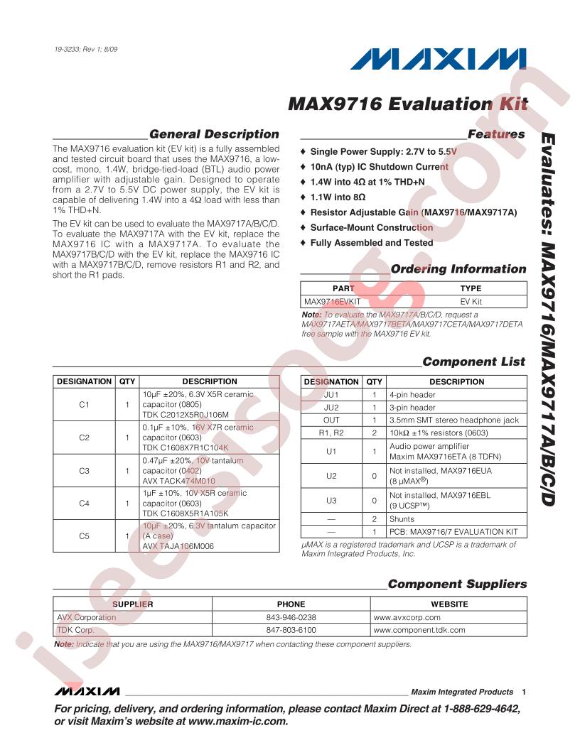 MAX9716 Eval Kit