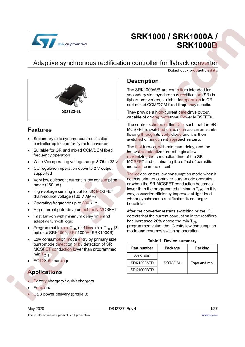 SRK1000(A), SRK1000B Datasheet
