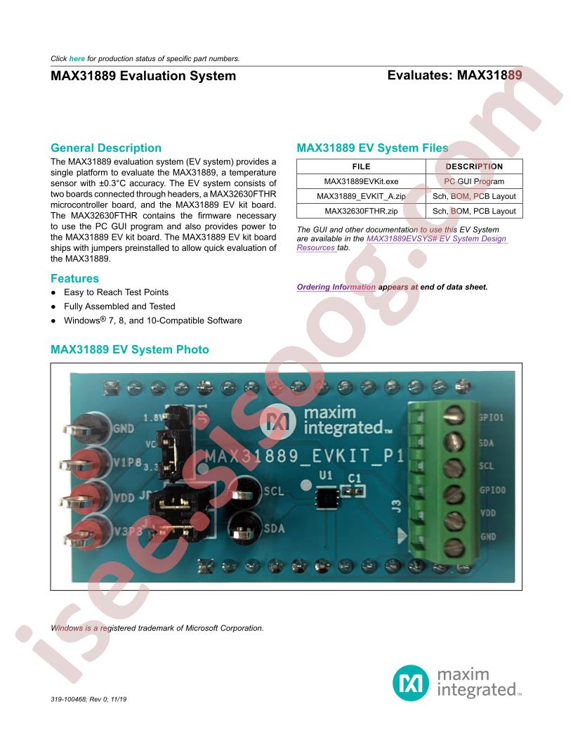 MAX31889 Evaluation System