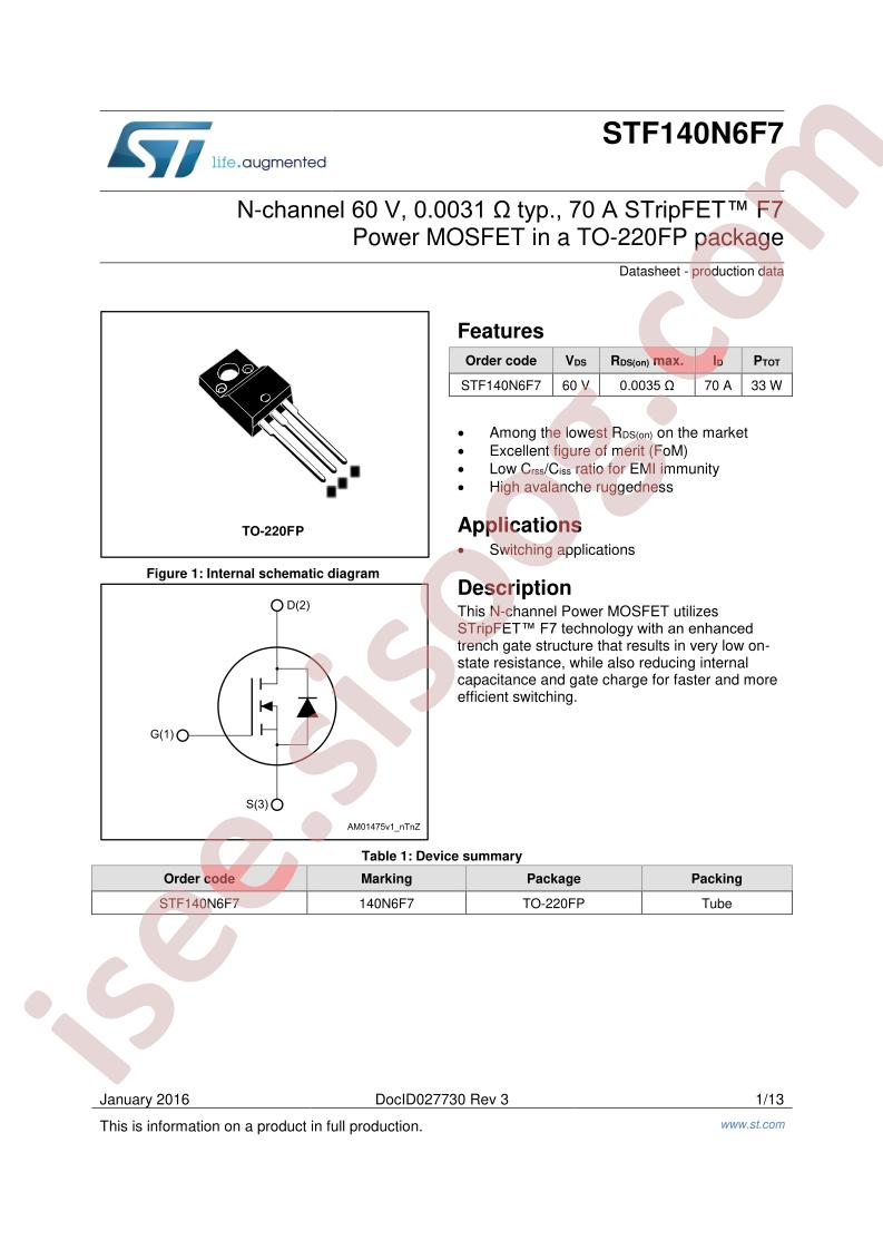 STF140N6F7 Datasheet