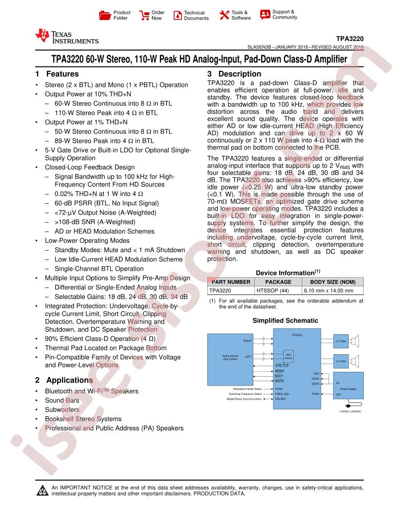 TPA3220 Datasheet
