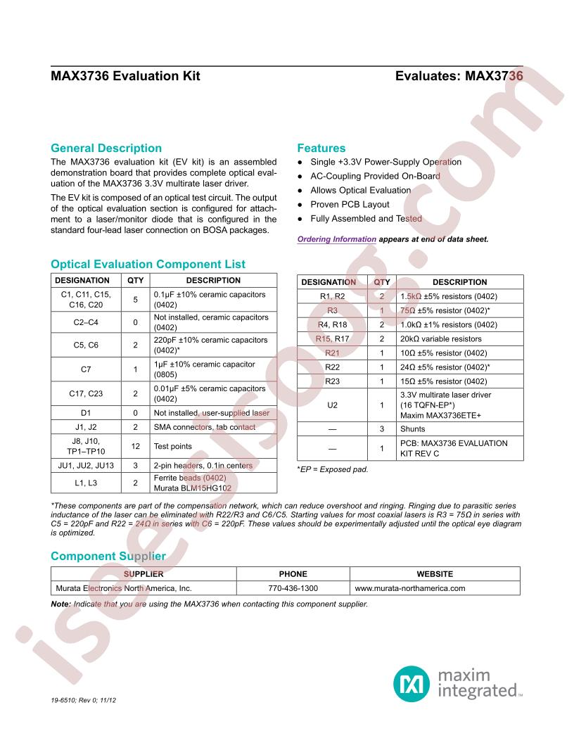 MAX3736 Evaluation Kit
