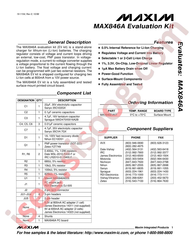 MAX846A Evaluation Kit