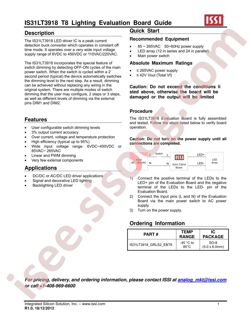 IS31LT3918 T8 Eval Brd Guide