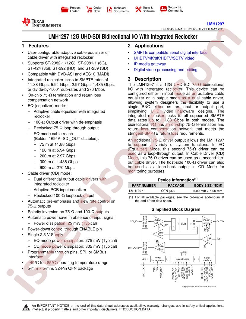 LMH1297 Datasheet