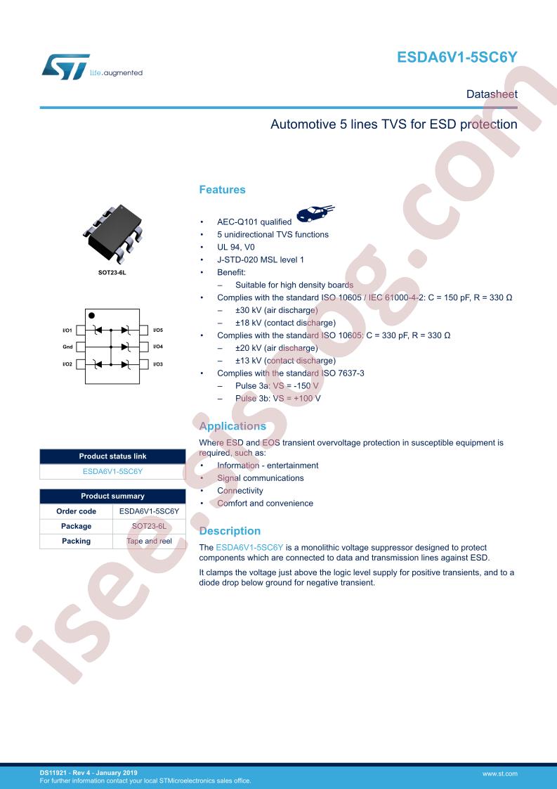 ESDA6V1-5SC6Y Datasheet