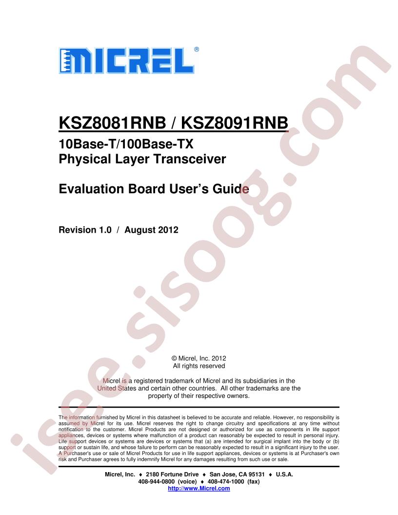 KSZ8081,91RNB Eval Board User Guide