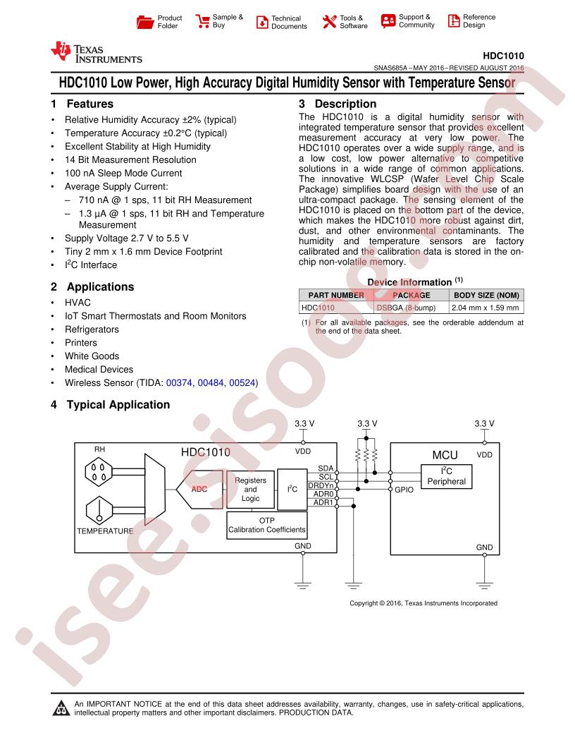 HDC1010 Datasheet