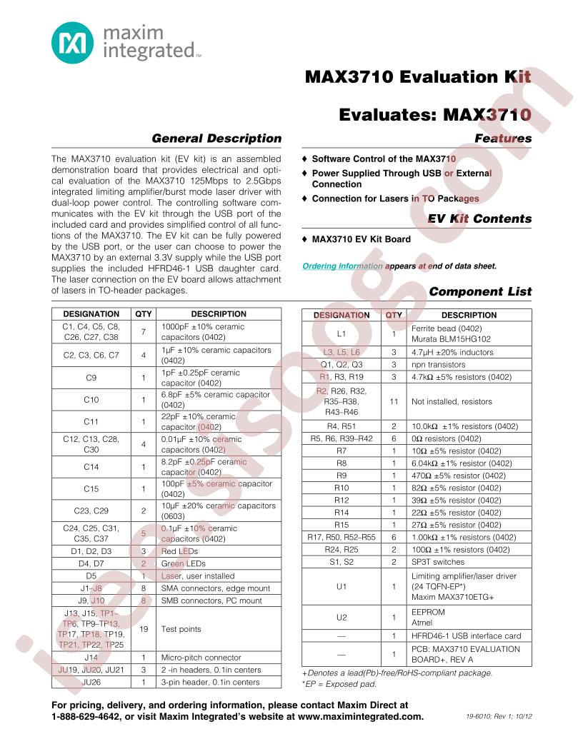 MAX3710 Evaluation Kit
