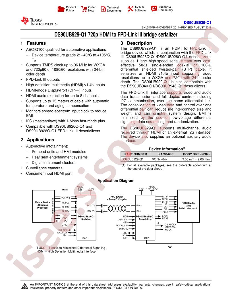DS90UB929-Q1 Datasheet