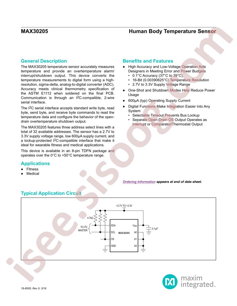 MAX30205 Datasheet