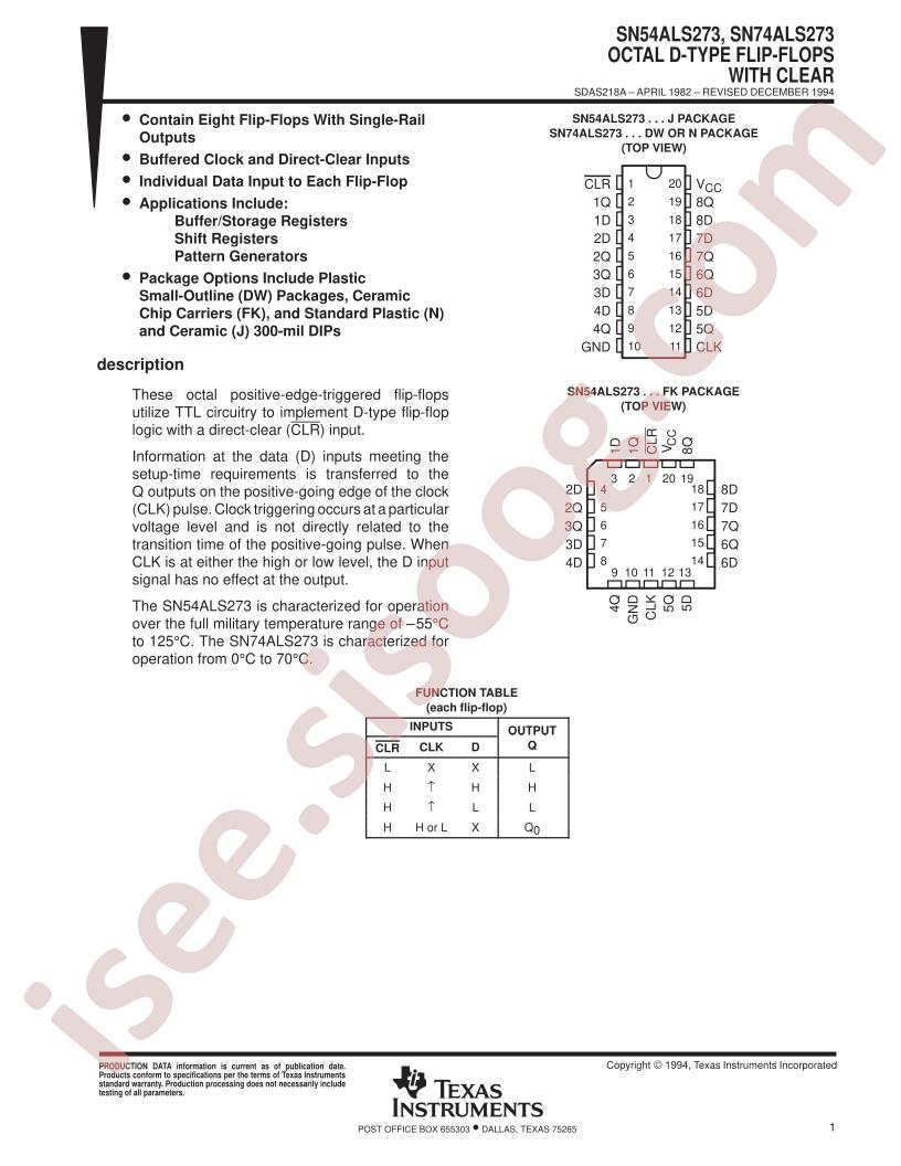 SN54ALS273, SN74ALS273
