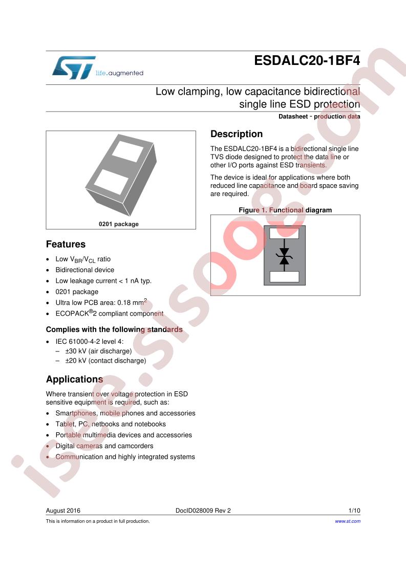 ESDALC20-1BF4 Datasheet