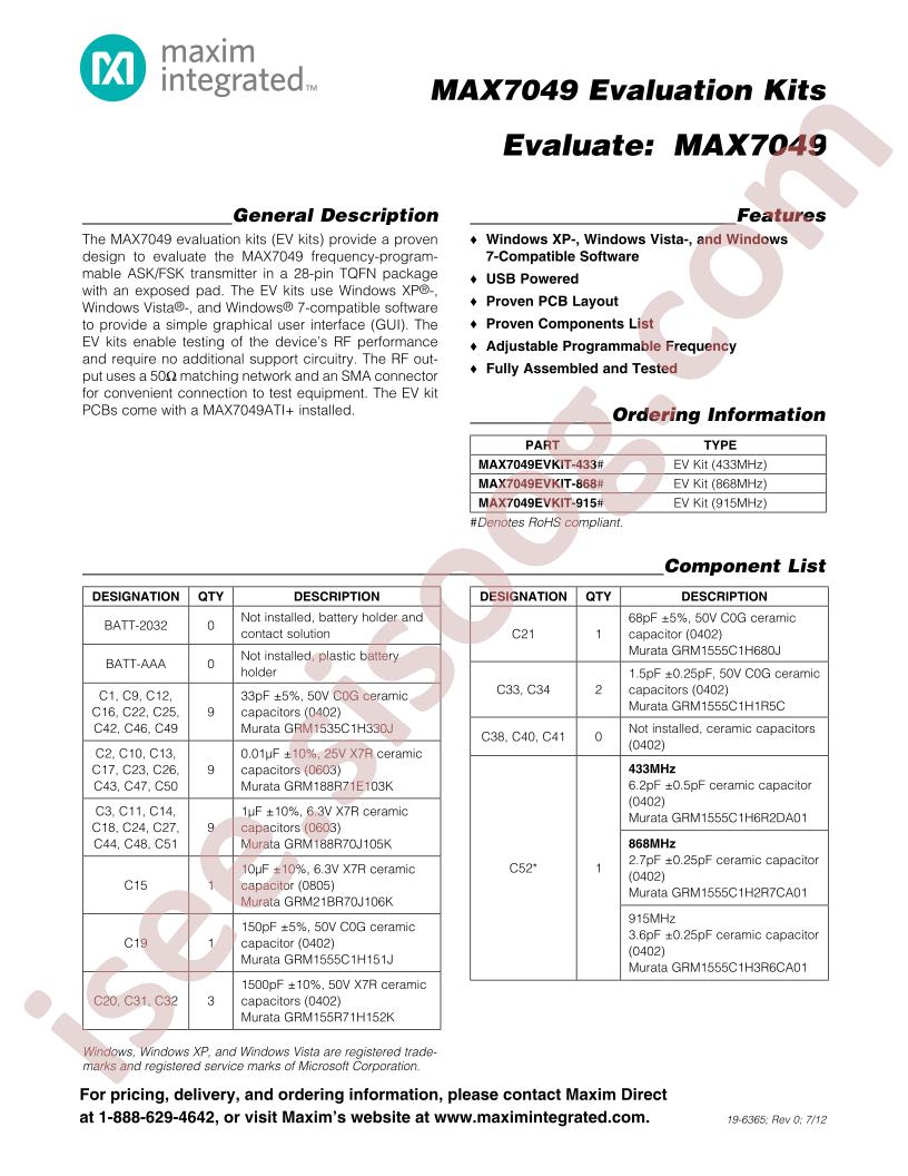 MAX7049 Evaluation Kits