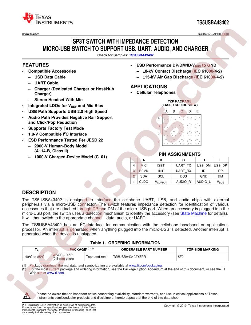 TS5USBA43402 Datasheet