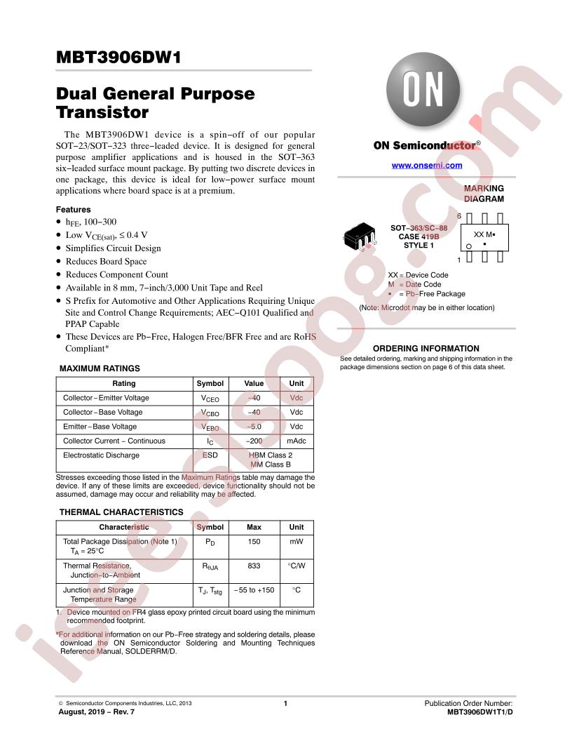 MBT/SMBT3906DW1T1