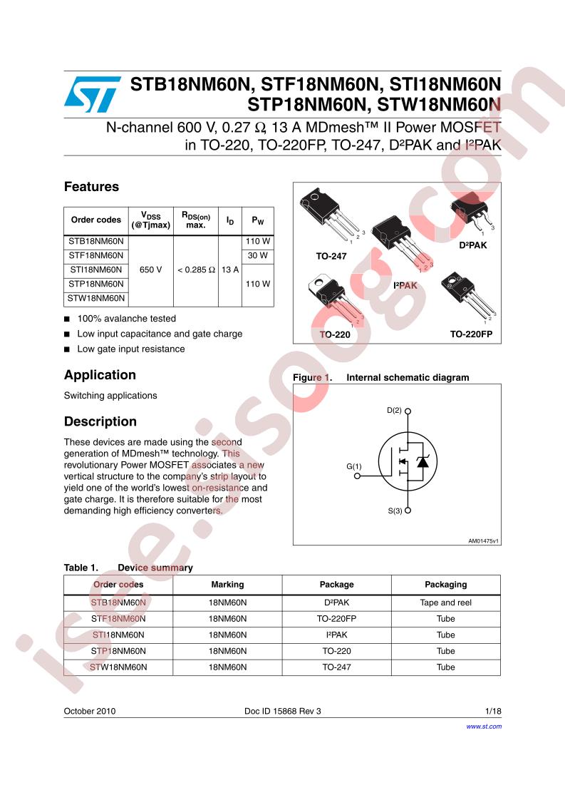 STx18NM60N Datasheet