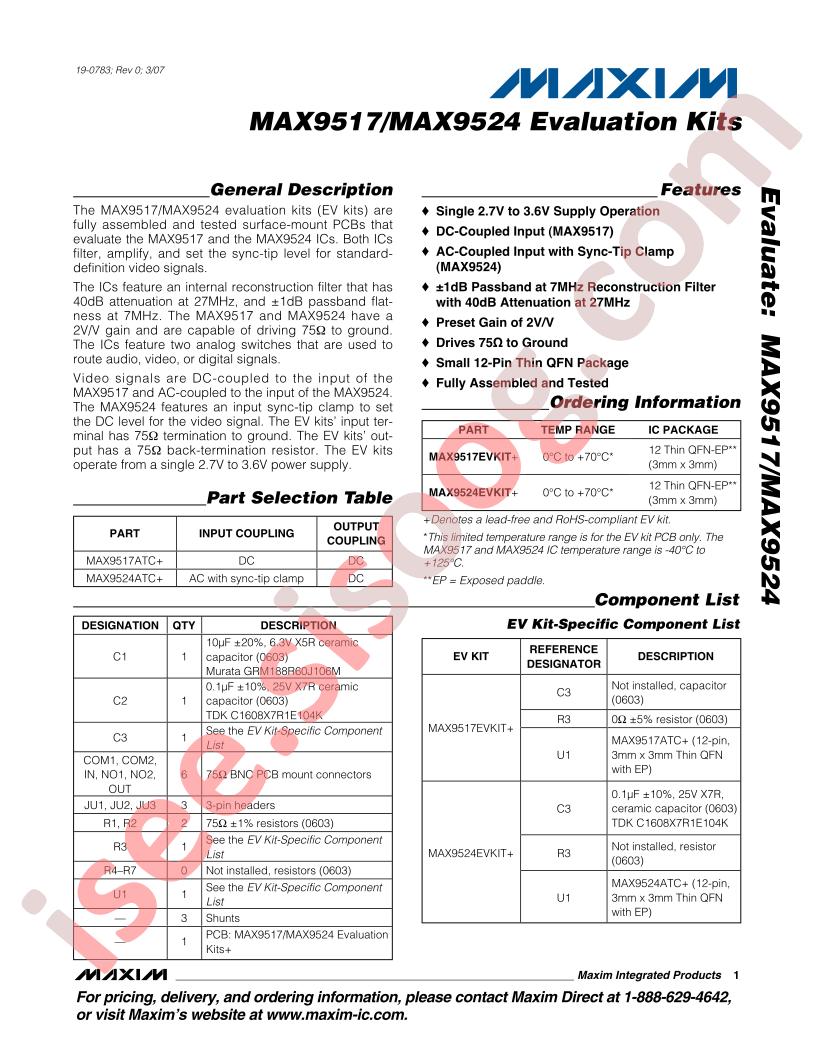 MAX9517,24 Eval Kit
