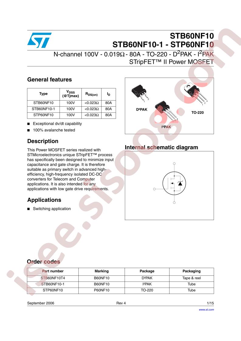 STB60NF10(-1), STP60NF10