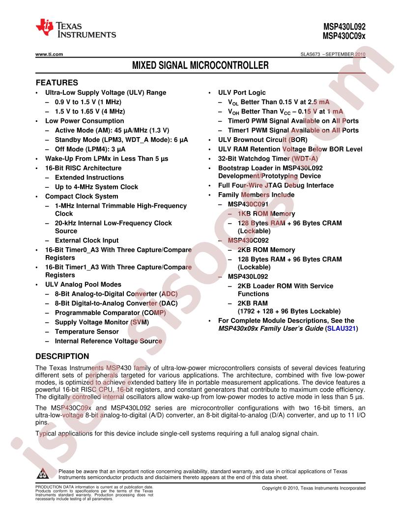 MSP430L092, C09x Datasheet