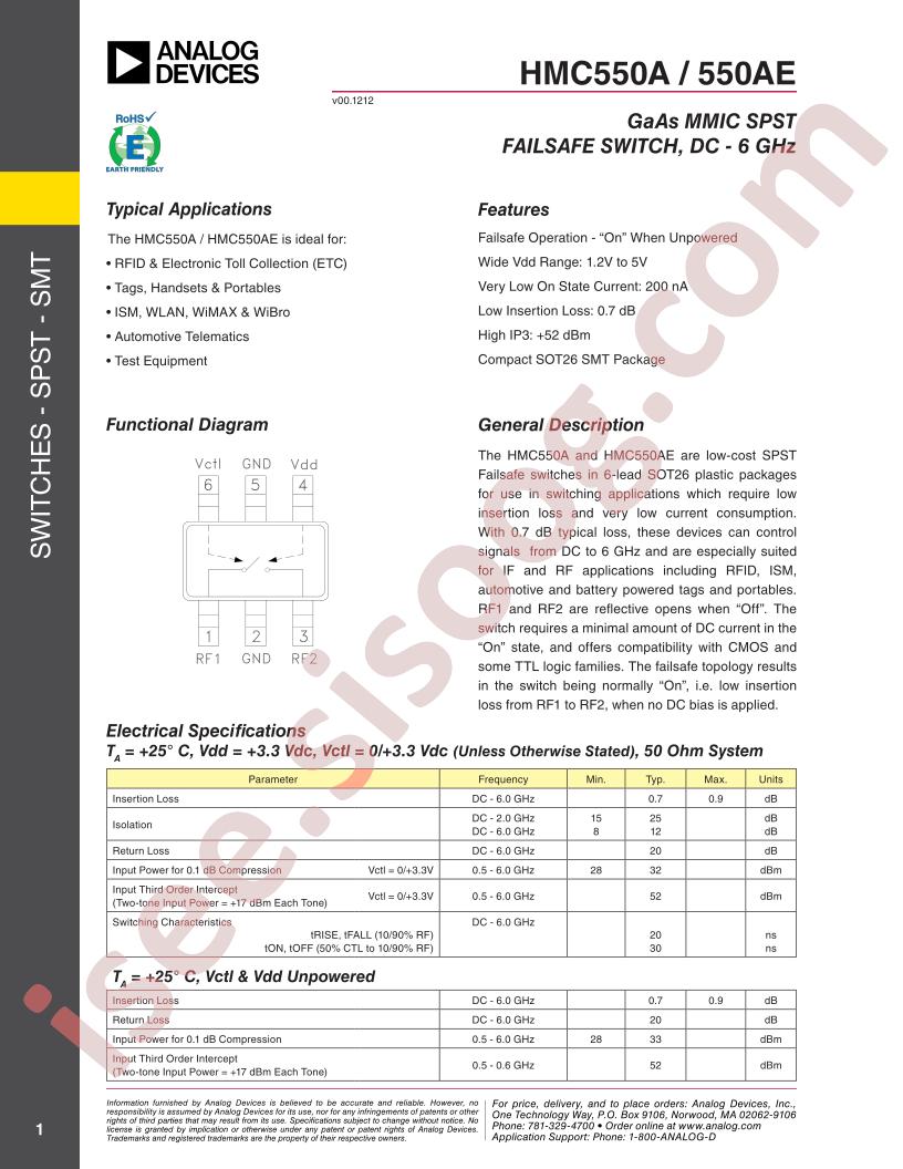 HMC550AE Datasheet
