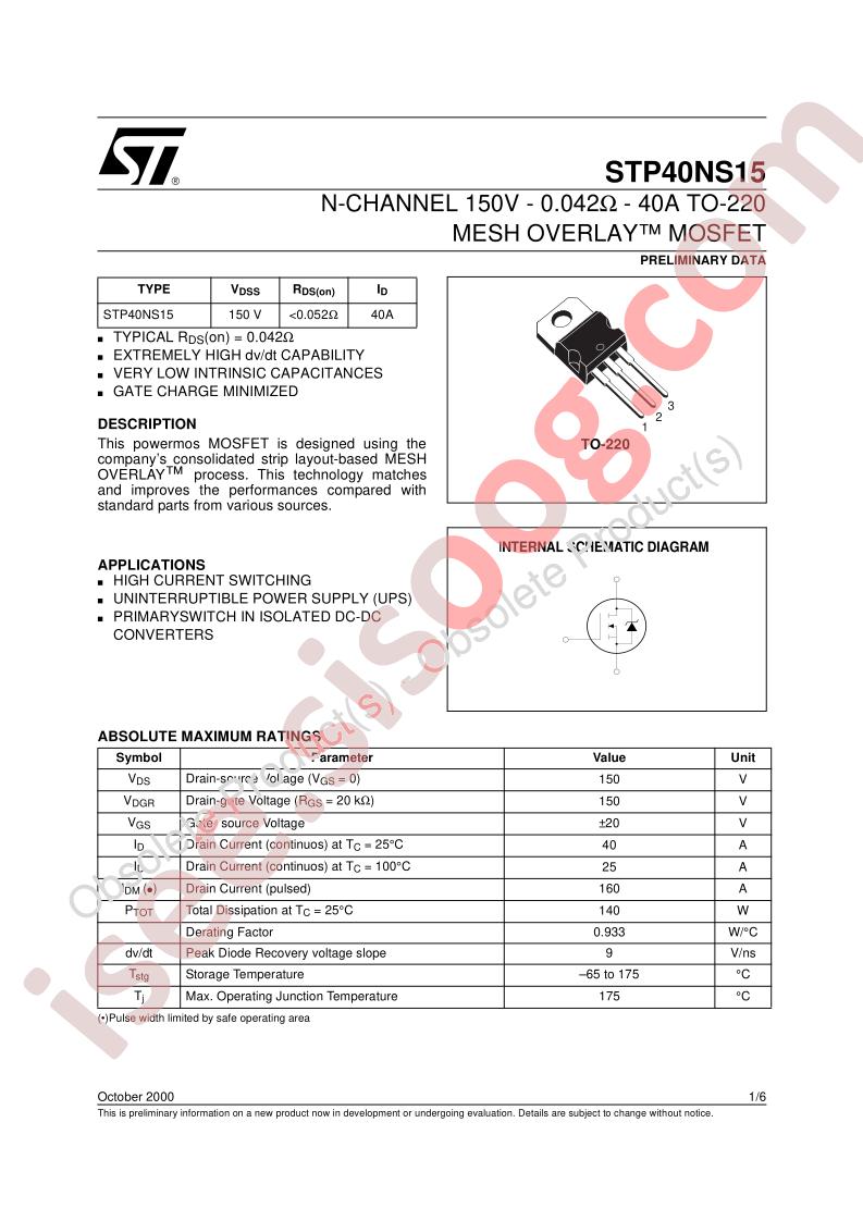 STP40NS15 Preliminary