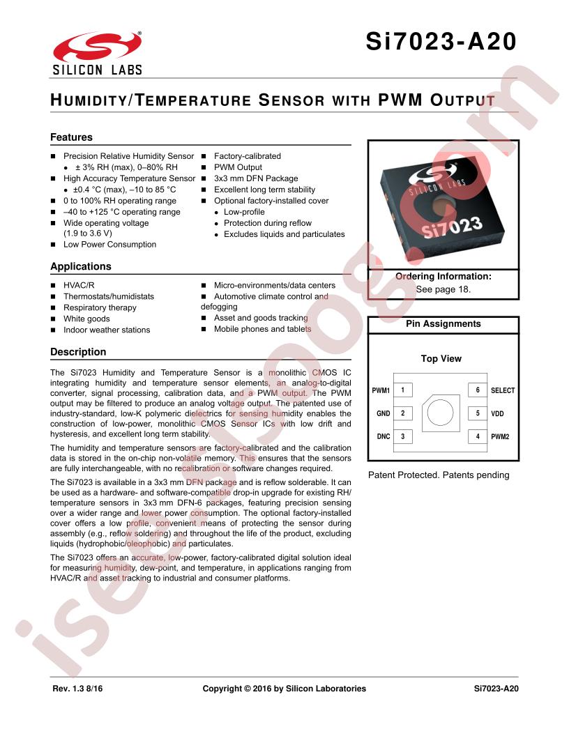 SI7023-A20 Datasheet