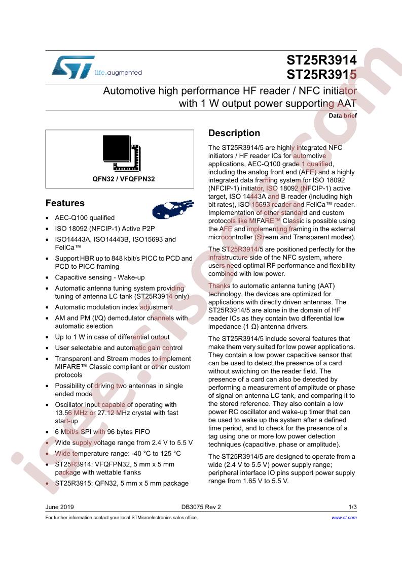 ST25R3914, ST25R3915 Data Brief