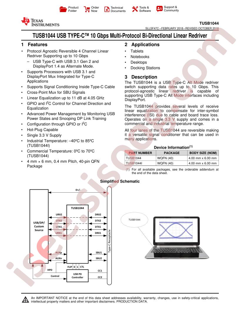 TUSB1044 Datasheet