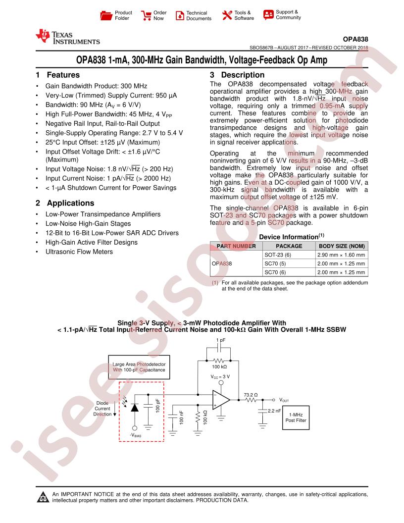 OPA838 Datasheet