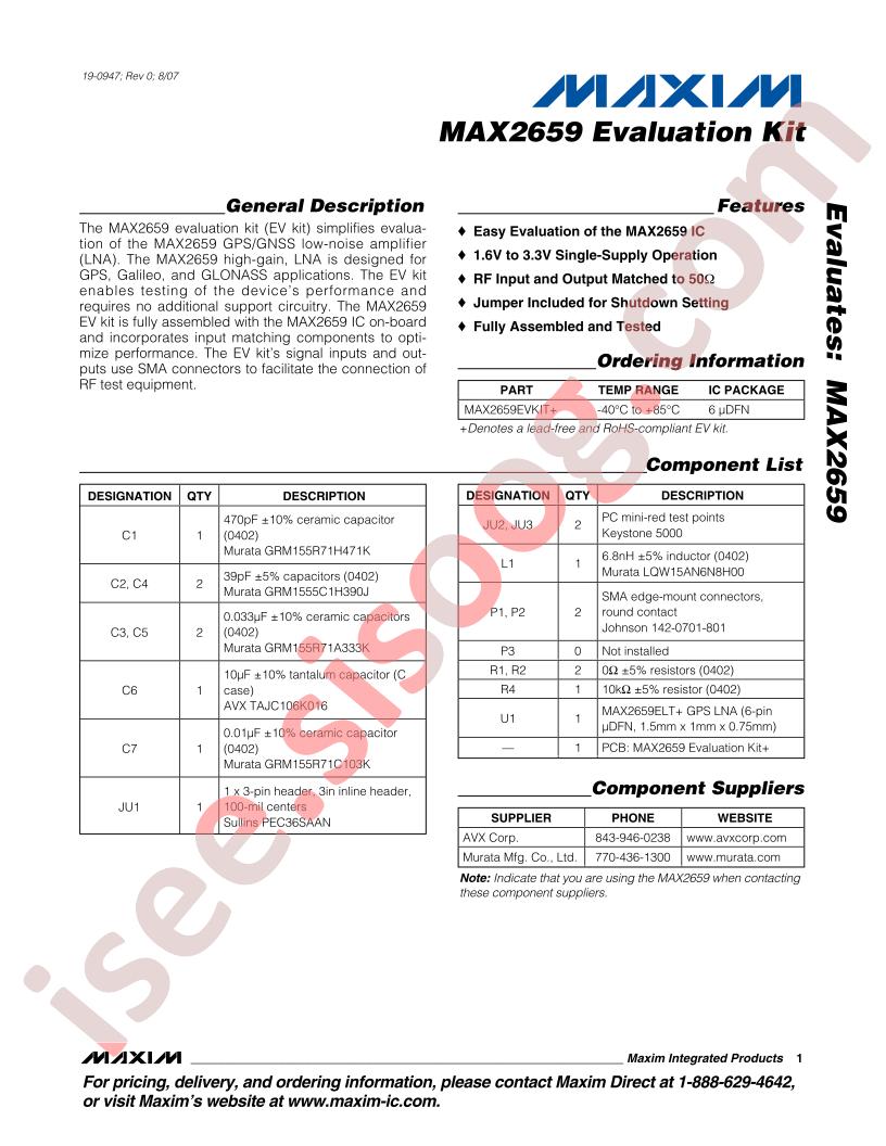 MAX2659 Eval Kit