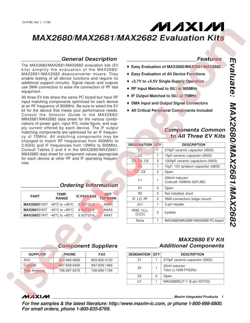 MAX2680-82 Eval Kits
