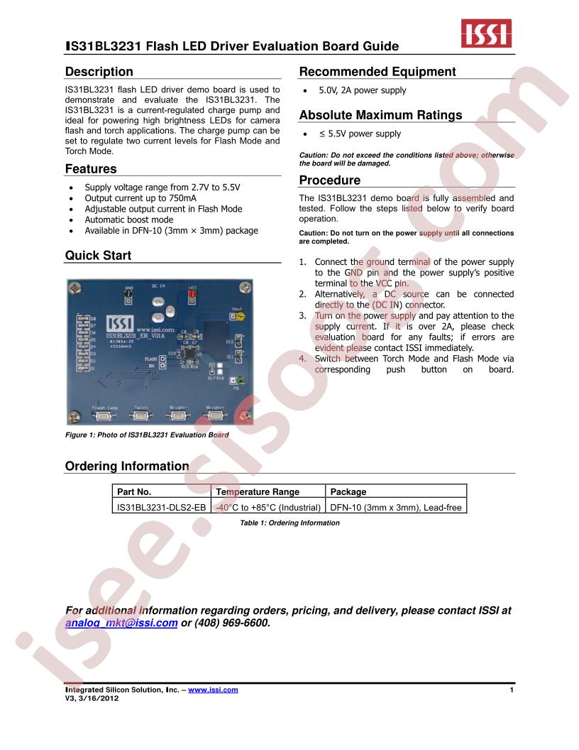 IS31BL3231 Eval Brd Guide