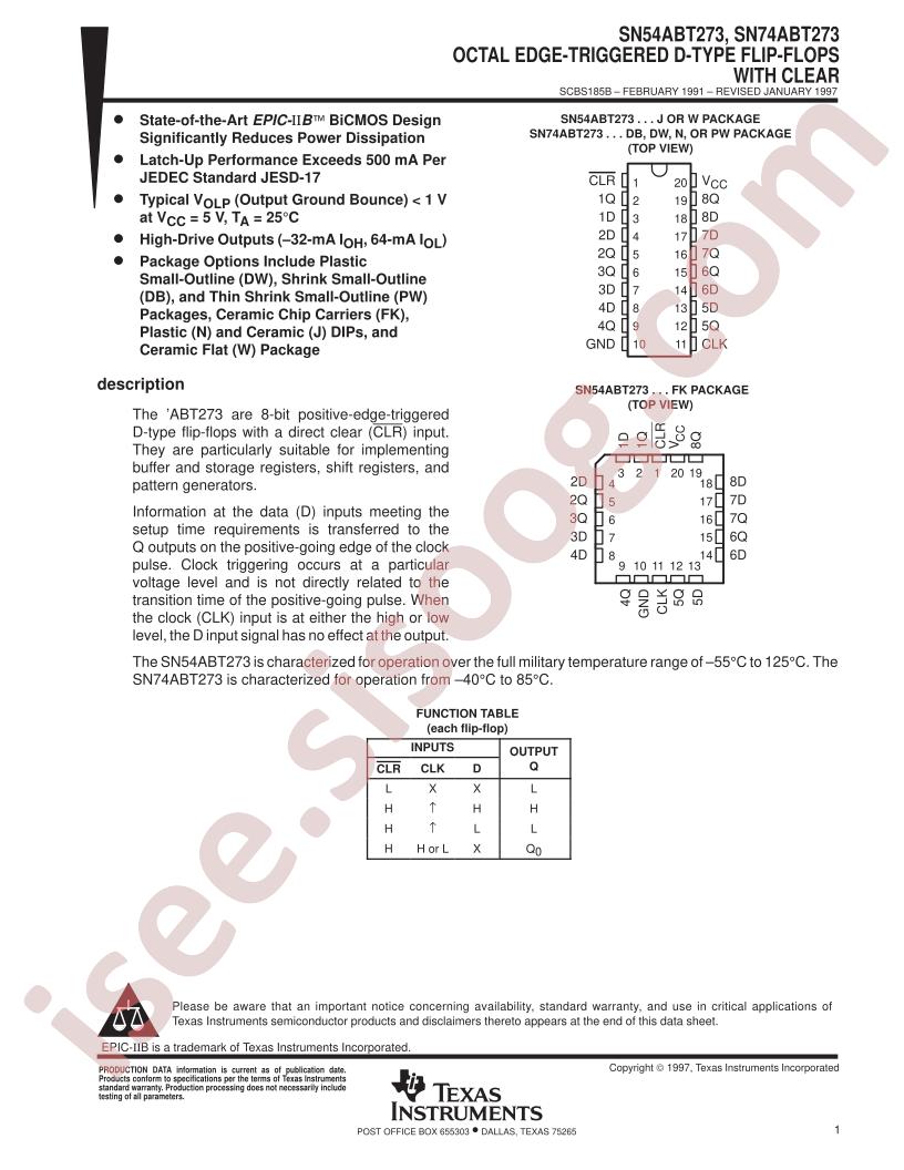 SN54ABT273, SN74ABT273