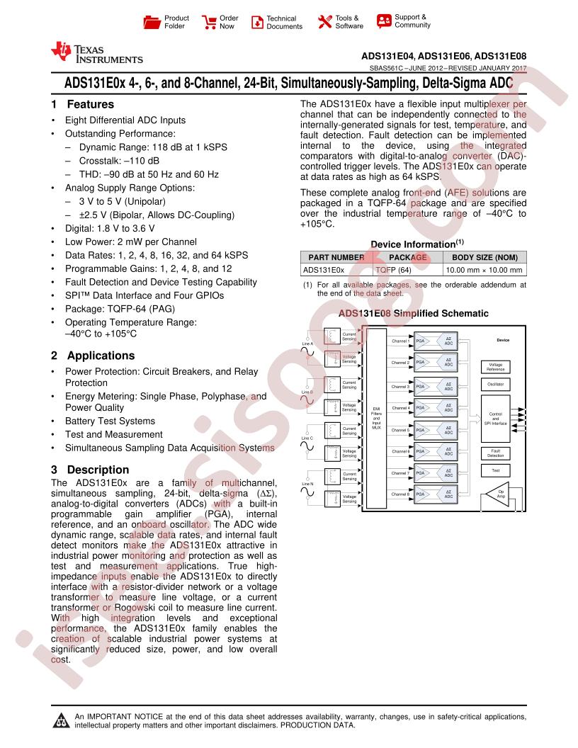 ADS131E04,06,08 Datasheet