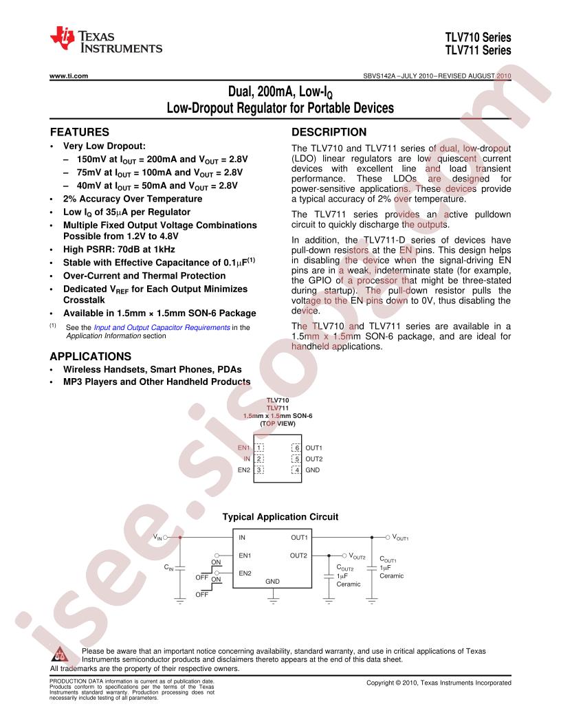 TLV710, TLV711 Datasheet