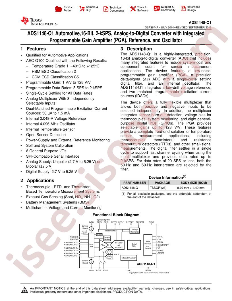 ADS1148-Q1 Datasheet