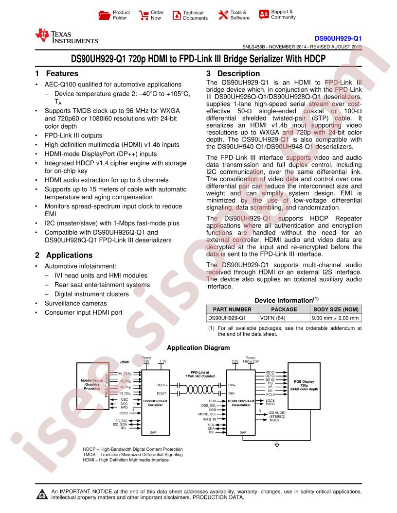 DS90UH929-Q1 Datasheet
