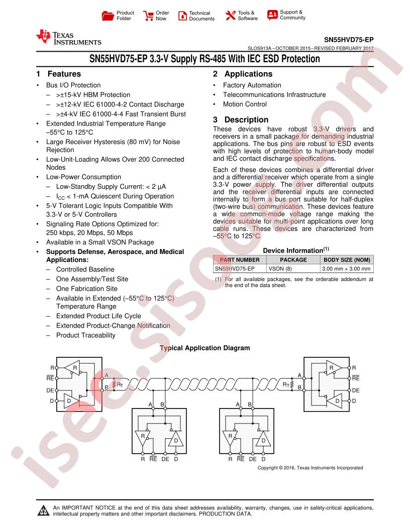 SN55HVD75-EP Datasheet