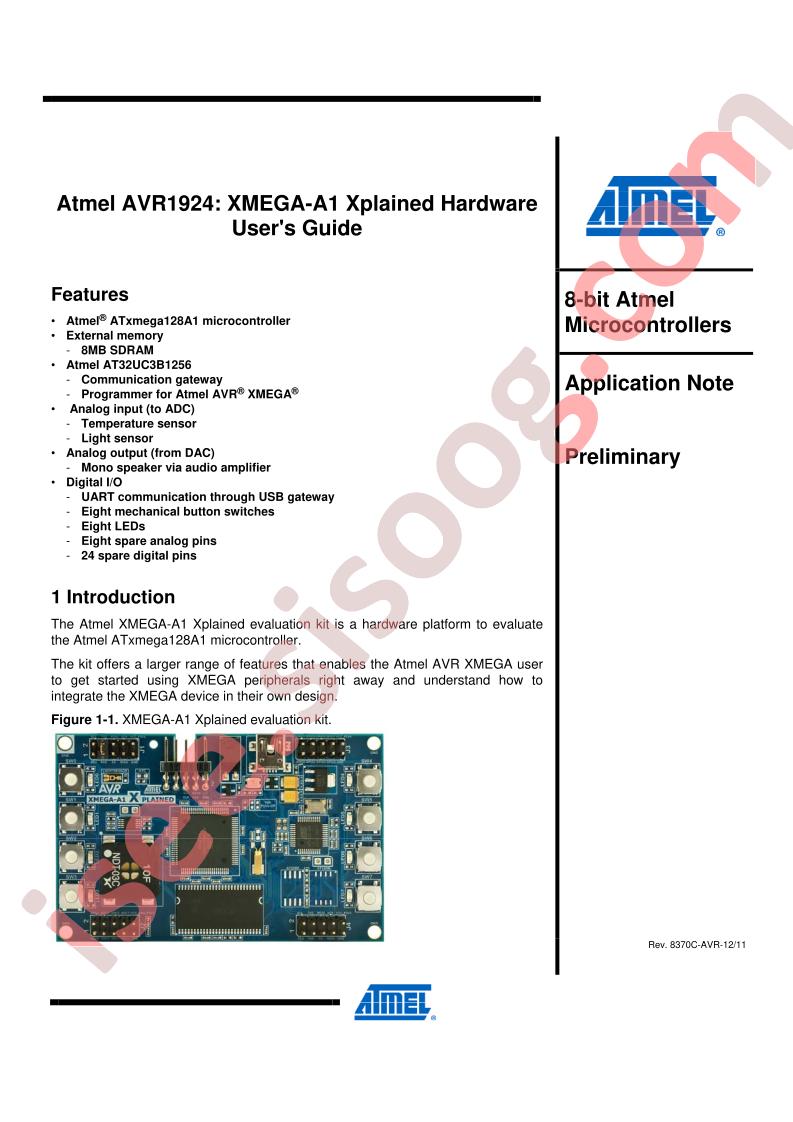 XMEGA-A1 Xplain Hardware User Guide