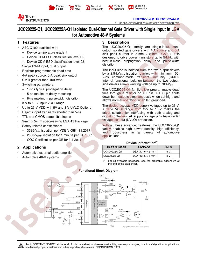 UCC20225(A)-Q1 Datasheet