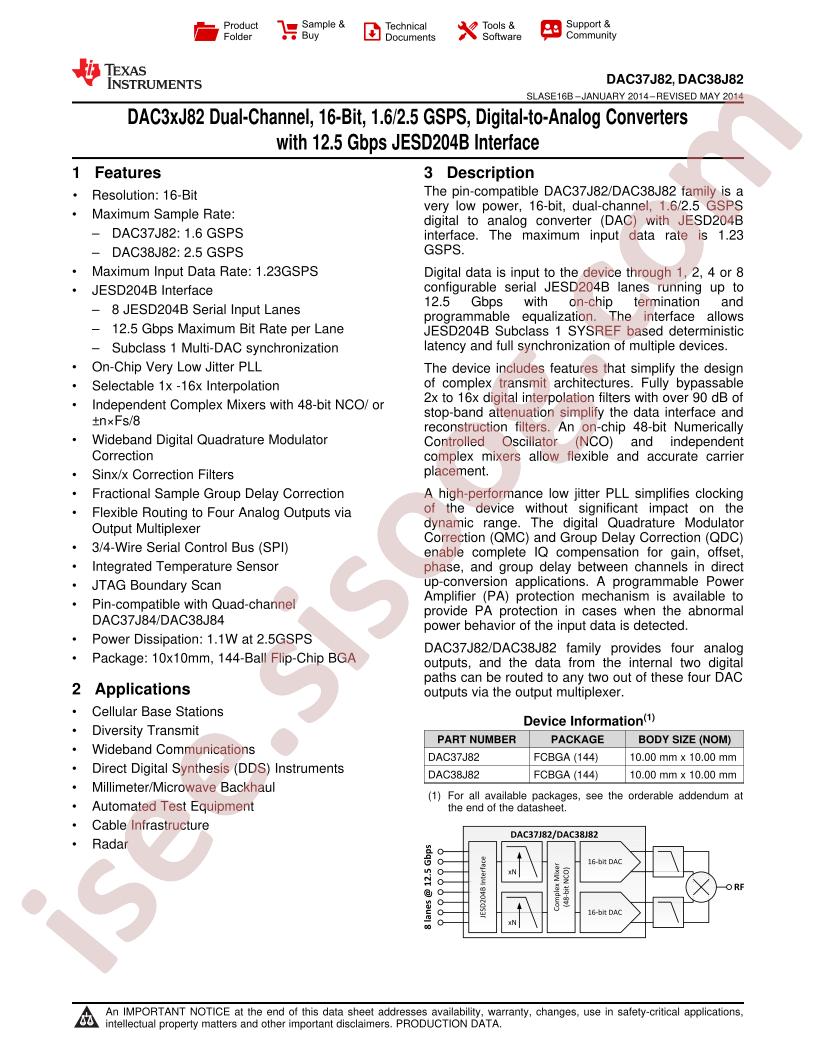 DAC37J82, DAC38J82 Datasheet