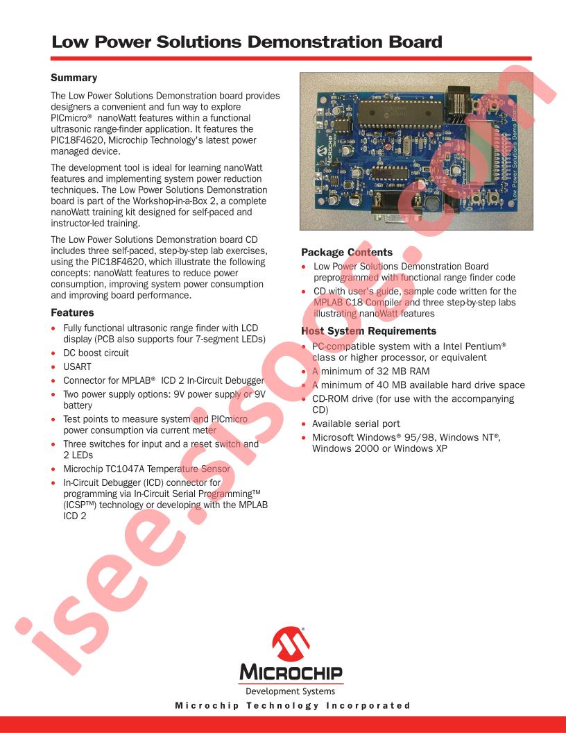 Low Power Solutions Demo Board Product Overview