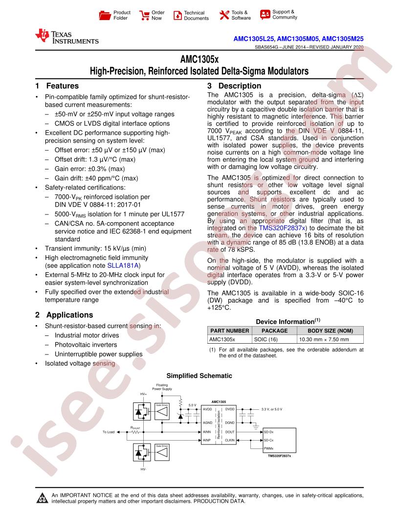 AMC1305L25, AMC1305Mx5 Datasheet