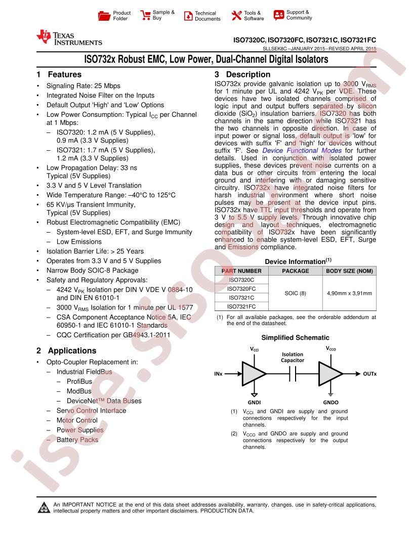 ISO7320(F)C, ISO7321(F)C