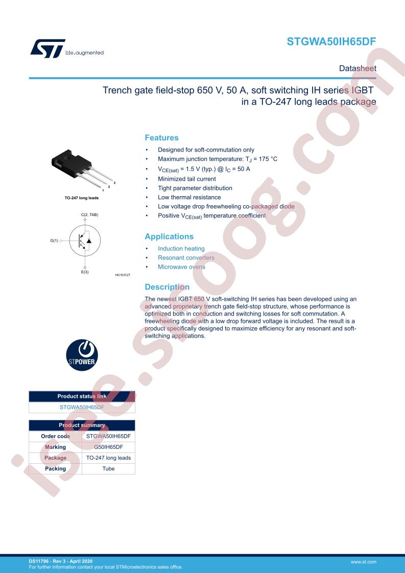 STGWA50IH65DF Datasheet