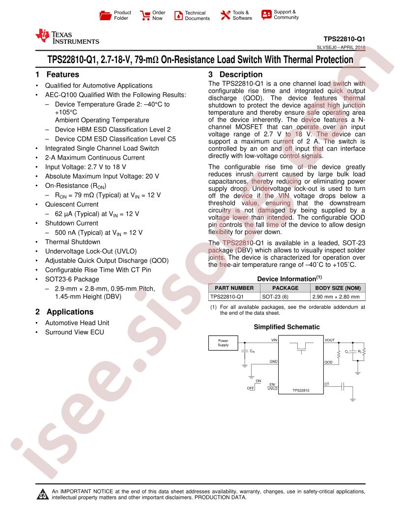 TPS22810-Q1 Datasheet