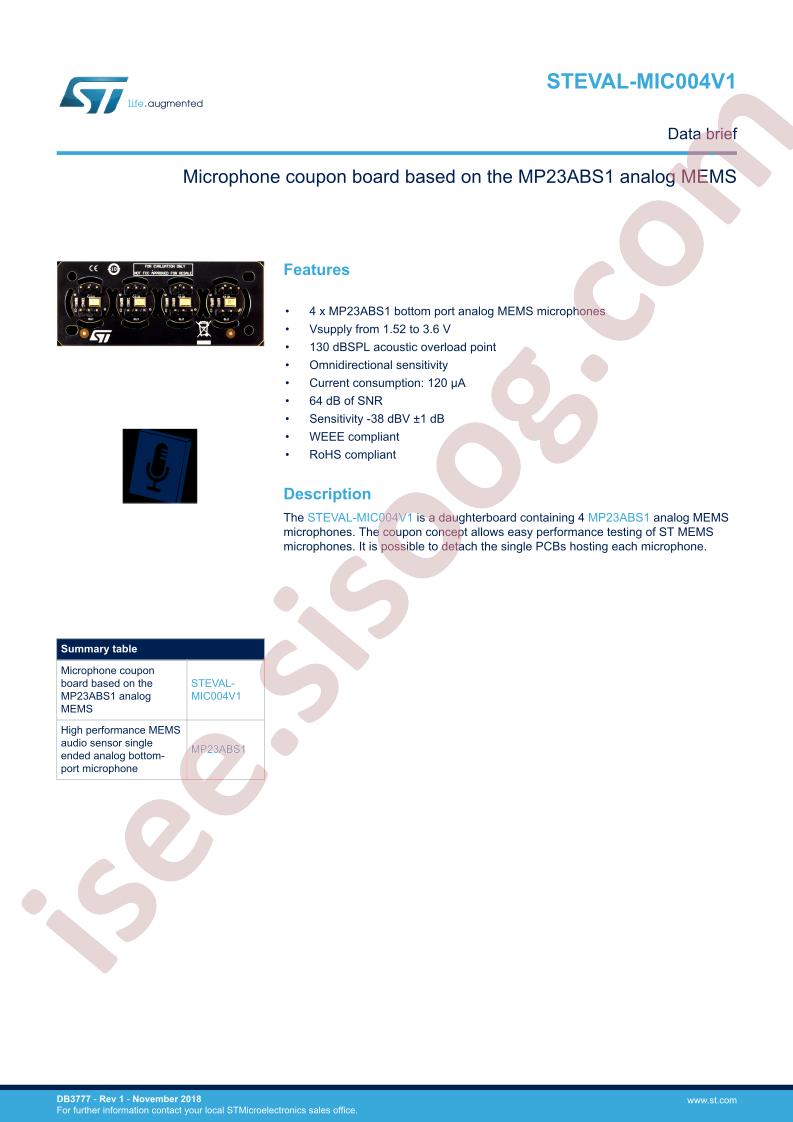 STEVAL-MIC004V1 Data Brief