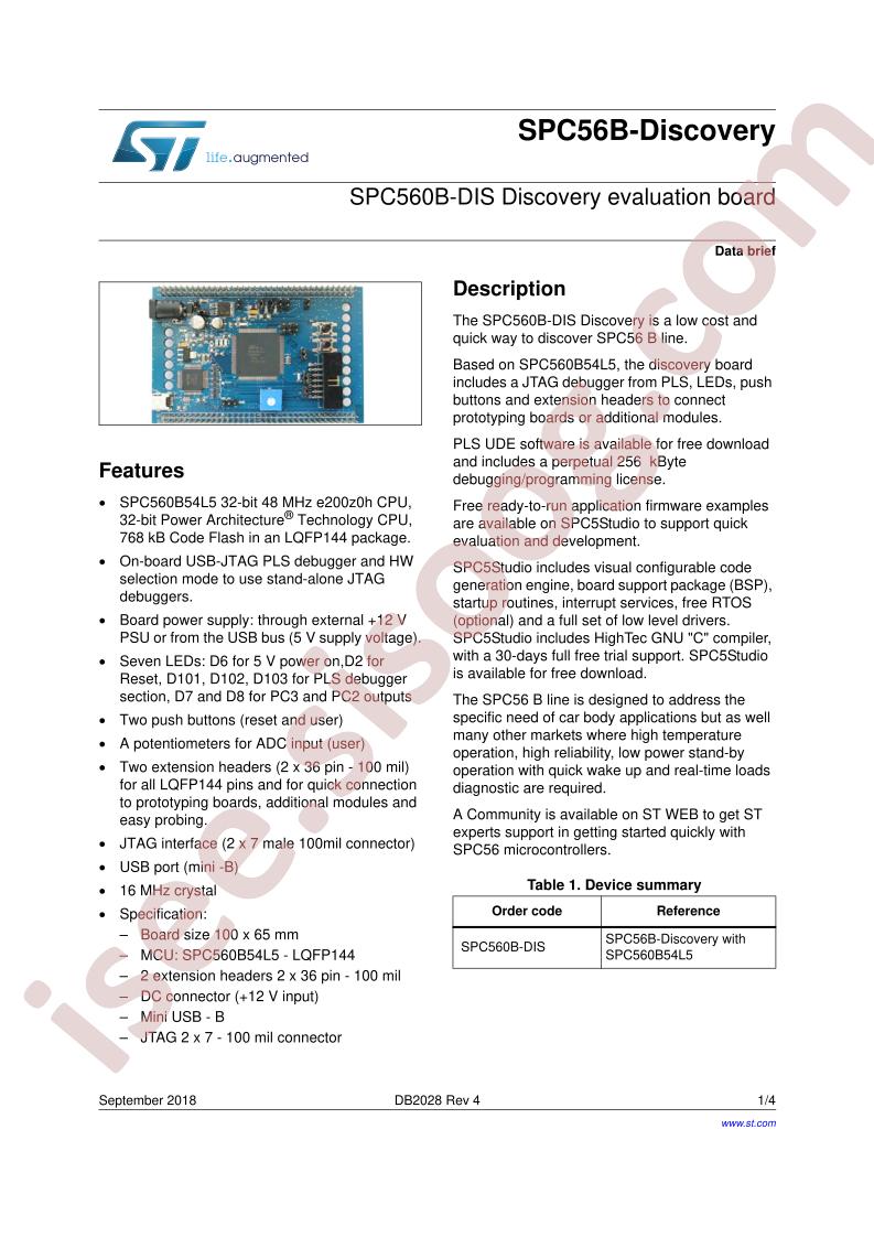 SPC560B-DIS Brief