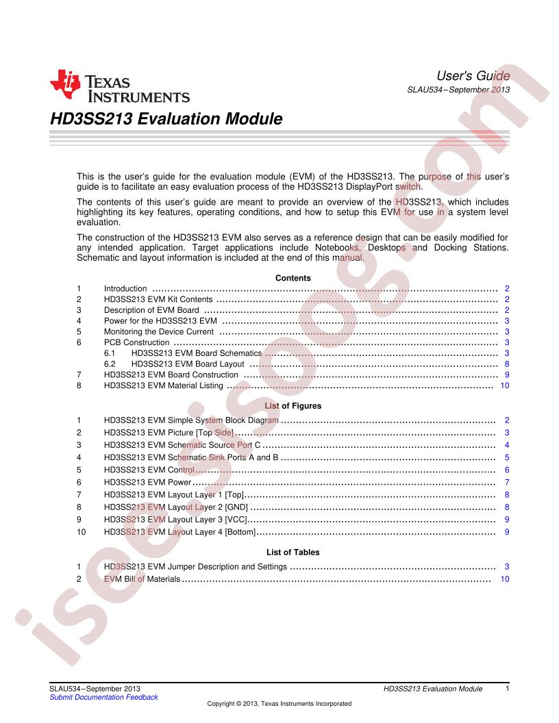 HD3SS213 EVM User Guide